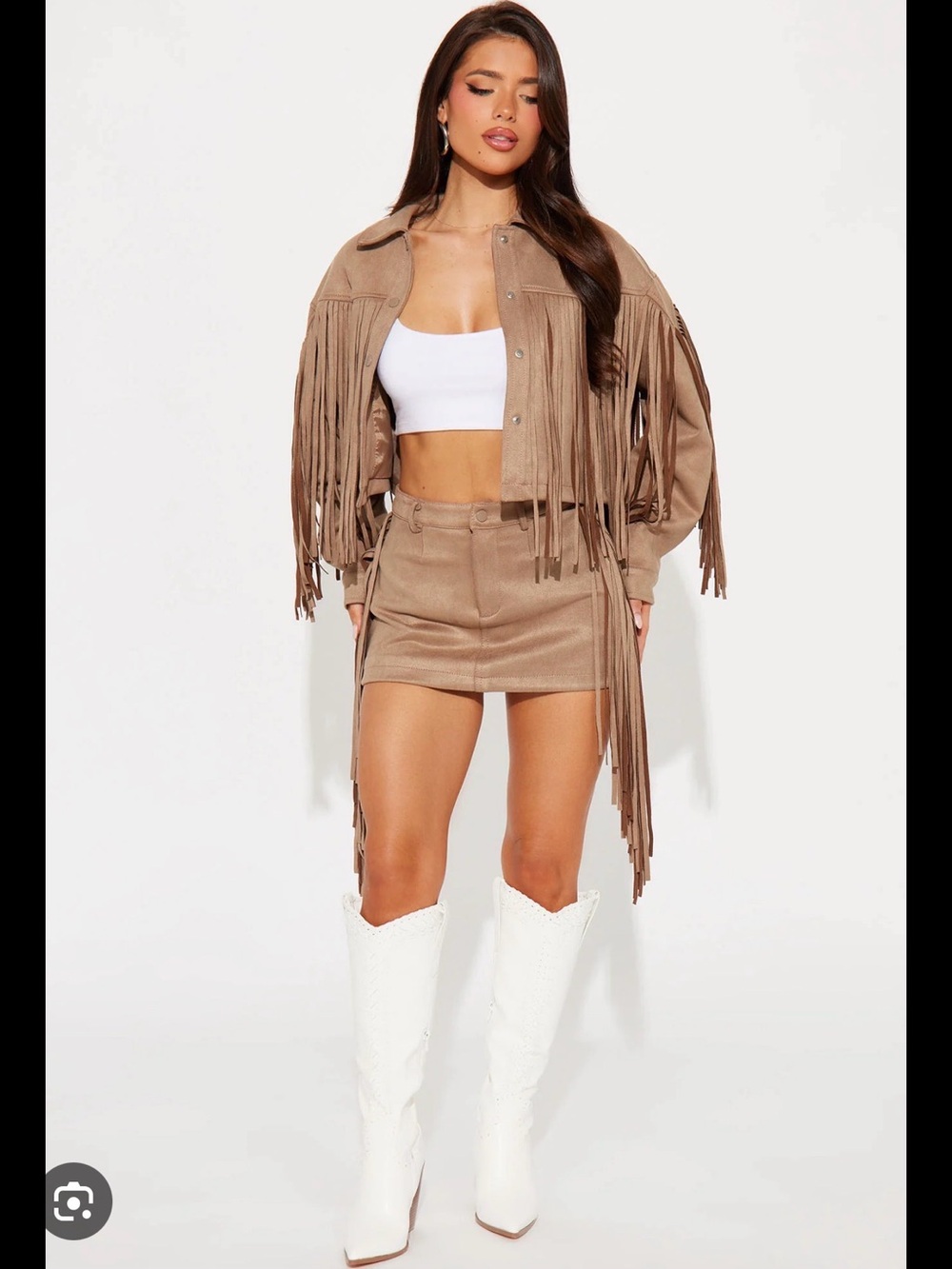 Fashion Nova Taupe Fringe Mini Skirt